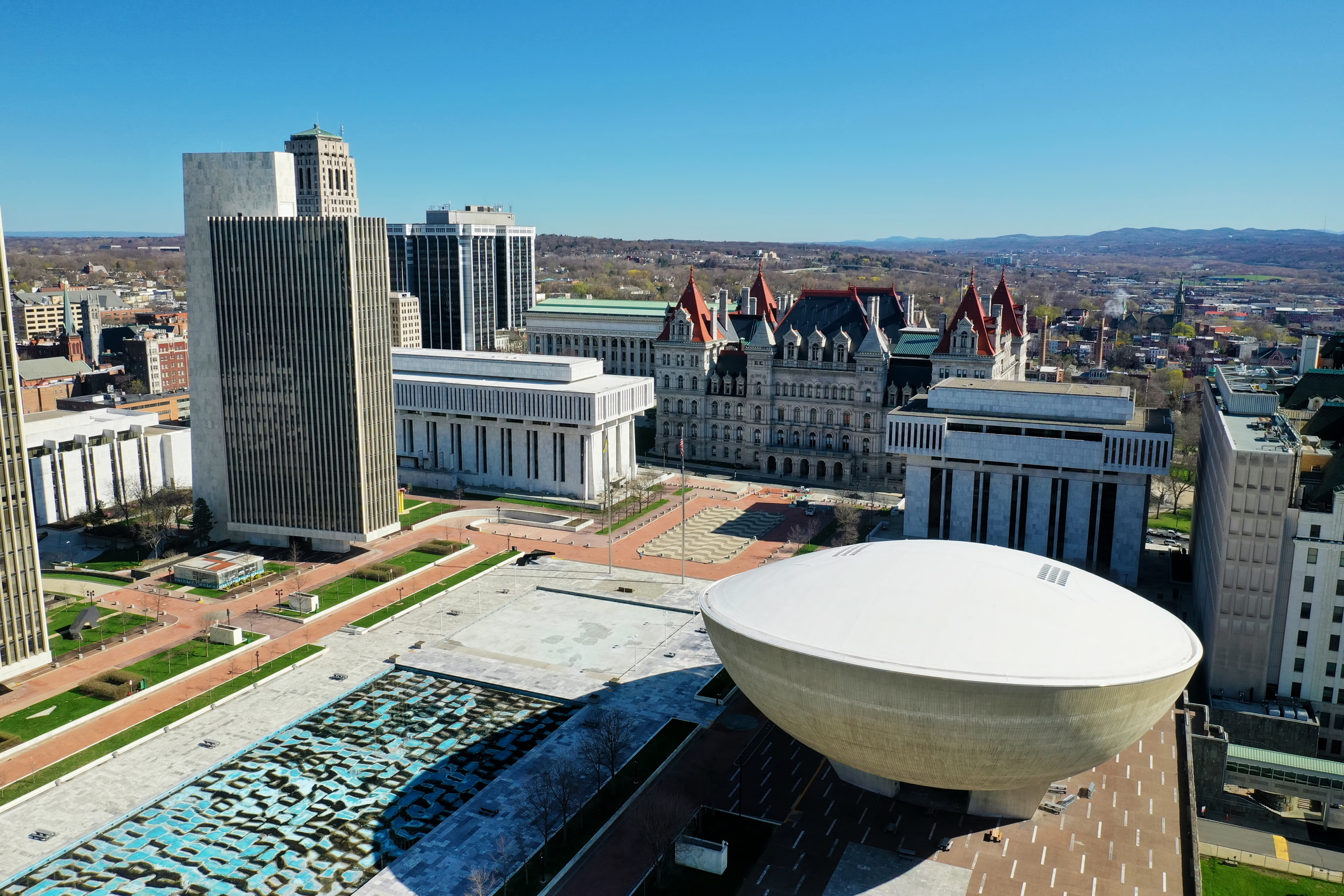 Statement On New York State S Mid Year Update To The Fiscal Year 2024   Aerial Of Egg And Capitol Building 2 